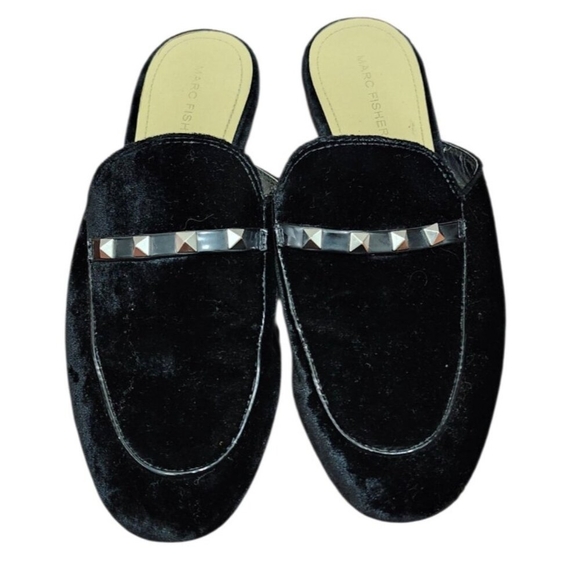 Marc Fisher Women's SZ 8.5 Wishing Mules Black Velvet Studded Slip On Loafers - Picture 3 of 12